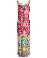 Camilla - Embellished Printed Silk Midi Slip Dress - Lyst