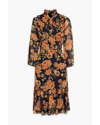 Mikael Aghal - Pussy-bow Floral-print Crepe Dress - Lyst