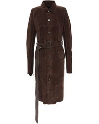 Rick Owens Belted Suede Coat Dark Brown