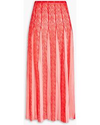Valentino Garavani - Pleated Corded Lace And Silk-chiffon Midi Skirt - Lyst