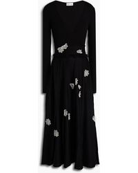 RED Valentino - Tie-back Ribbed-paneled Floral-appliquéd Pleated Cotton Midi Dress - Lyst