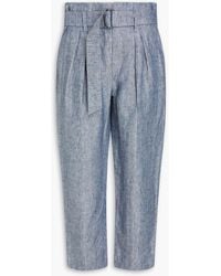 Brunello Cucinelli - Belted Cropped Herringbone Hemp And Linen-blend Tapered Pants - Lyst
