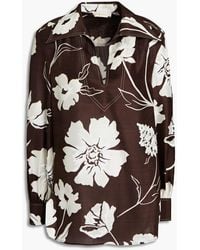 Tory Burch - Gathered Floral-print Slub Silk-voile Blouse - Lyst