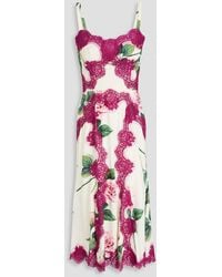 Dolce & Gabbana - Lace-trimmed Floral-print Silk-blend Satin Midi Dress - Lyst