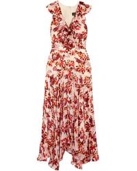 Saloni - Rita Ruffled Printed Devoré Satin And Chiffon Midi Dress - Lyst