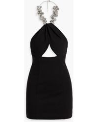 Area - Embellished Jersey Halterneck Mini Dress - Lyst