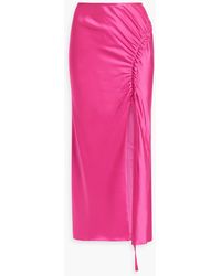 LAPOINTE - Ruched Satin-crepe Midi Skirt - Lyst