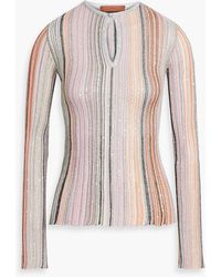Missoni - Sequin-Embellished Striped Ribbed-Knit Sweater - Lyst