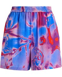 McQ Appliquéd Printed Silk Crepe De Chine Shorts - Blue