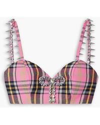 Area - Embellished Checked Wool-blend Bra Top - Lyst