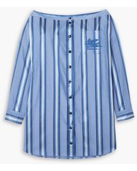 Etro - Off-the-shoulder Embroidered Striped Cotton And Silk-blend Mini Shirt Dress - Lyst