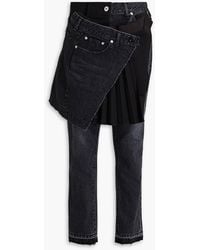 Sacai - Layered Wool-crepe Paneled Faded Slim-leg Jeans - Lyst