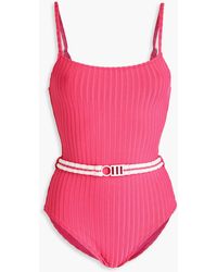 Solid & Striped - The Nina Belted Ribbed Recycled Swimsuit - Lyst