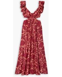 Zimmermann - tiggy Cutout Ruffled Paisley-print Silk Midi Dress - Lyst