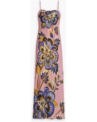 FARM Rio - Floral-Print Satin Maxi Slip Dress - Lyst