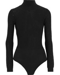 Area Open-back Sequined Wool-blend Turtleneck Bodysuit - Black