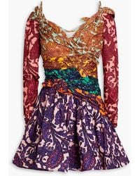 Zimmermann - Cold-shoulder Knotted Paisley-print Linen Mini Dress - Lyst
