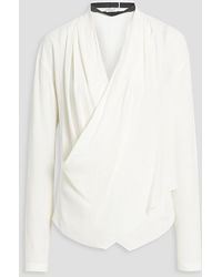 Brunello Cucinelli - Wrap-effect Bead-embellished Silk-crepe Blouse - Lyst