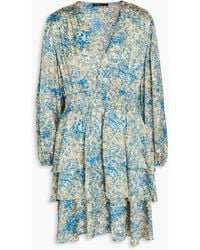 Maje - Tiered Printed Satin Mini Dress - Lyst
