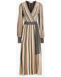 Rebecca Vallance - Marsha Wrap-effect Metallic Striped Stretch-knit Midi Dress - Lyst