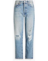 Mother - Distressed Faded High-rise Straight-leg Jeans - Lyst