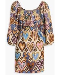 FARM Rio Cerrado Stamps Belted Printed Linen Mini Dress in Blue | Lyst UK