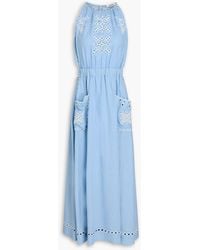 Sandro - Cutout Broderie Anglaise Linen-Blend Midi Dress - Lyst