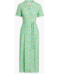 HVN - Maria Floral-Print Silk-Satin Midi Shirt Dress - Lyst