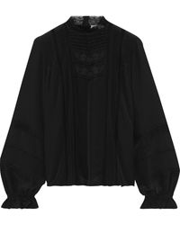 Vanessa Bruno Joia Embroidered Silk Crepe De Chine Blouse Black
