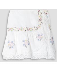 LoveShackFancy - Rhodes Wrap-effect Embroidered Cotton-gauze Mini Skirt - Lyst