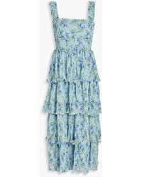 Ganni - Floral-print Plisse-chiffon Midi Dress - Lyst