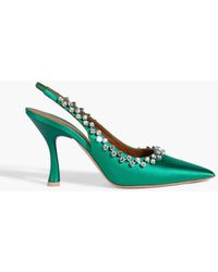 Malone Souliers - Giselle 90 Crystal-embellished Satin Slingback Pumps - Lyst