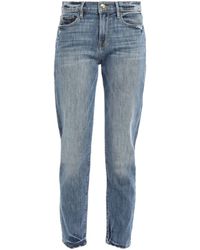 FRAME Beckham Distressed High-rise Boyfriend Jeans Mid Denim - Blue