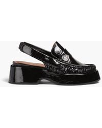 Ganni - Crinkled Patent-leather Slingback Loafers - Lyst