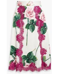 Dolce & Gabbana - Lace-trimmed Floral-print Silk-blend Skirt - Lyst