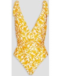 Rebecca Vallance - Ruched Printed Swimsuit - Lyst