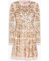 Needle & Thread - Ruffled Sequin-Embellished Tulle Mini Dress - Lyst