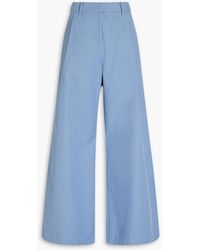 Anna Quan - Pleated Cotton-blend Twill Wide-leg Pants - Lyst