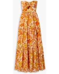 Zimmermann - Raie Strapless Tiered Floral-print Cotton Maxi Dress - Lyst
