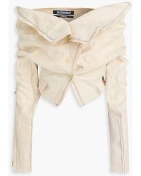 Jacquemus - Camargue Off-the-shoulder Cropped Linen And Silk-blend Jacket - Lyst