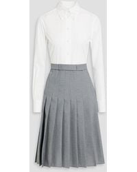 Thom Browne - Poplin-paneled Pleated Wool-blend Shirt Dress - Lyst