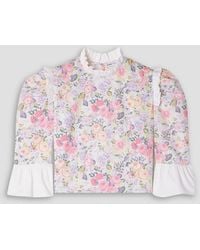 BATSHEVA - Laura Ashley Cropped Ruffled Floral-print Cotton-poplin Blouse - Lyst
