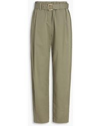 Brunello Cucinelli - Belted Stretch-Cotton Twill Tapered Pants - Lyst