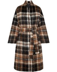 Brunello Cucinelli Embellished Checked Alpaca And Wool-blend Coat Brown