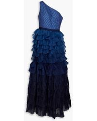 Marchesa - One-shoulder Dégradé Tulle-paneled Organza Gown - Lyst