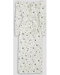 Alessandra Rich - Off-The-Shoulder Floral-Print Silk Crepe De Chine Midi Dress - Lyst