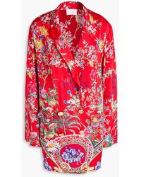 CAMILLA - Double-Breasted Floral-Print Silk-Satin Blazer - Lyst