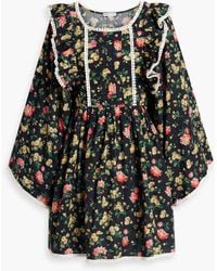 BATSHEVA - Rhys Crochet-trimmed Floral-print Cotton-poplin Mini Dress - Lyst