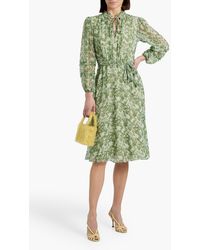 green emerald velvet dress Mikael Aghal Floral Print Sheer Chiffon Midi Dress – Long Sleeve High – MIKAEL  AGHAL main image 1