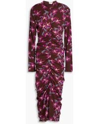 Diane von Furstenberg - Paris Ruched Floral-print Stretch-mesh Midi Dress - Lyst